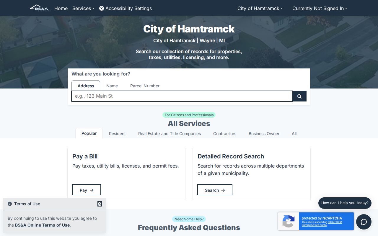 Hamtramck residents directory BS&A parcel search
