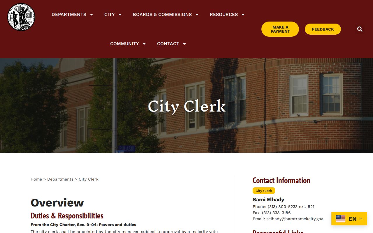 Hamtramck residents directory City Clerk FOIA records request