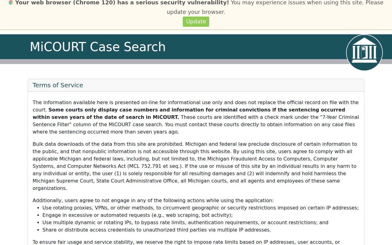 Hamtramck resident lookup using the Michigan MiCOURT case search